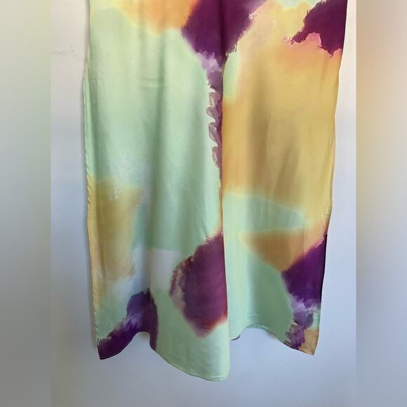 Hello Molly Talk To Me Midi Dress Size 8 – One Shoulder Satin Pastel Print - Picture 5 of 11